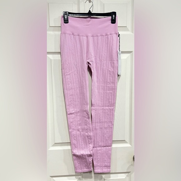 Alo Yoga Women's Large Semi-Sheer Cable Knit High-Waist Legging Pink NWT